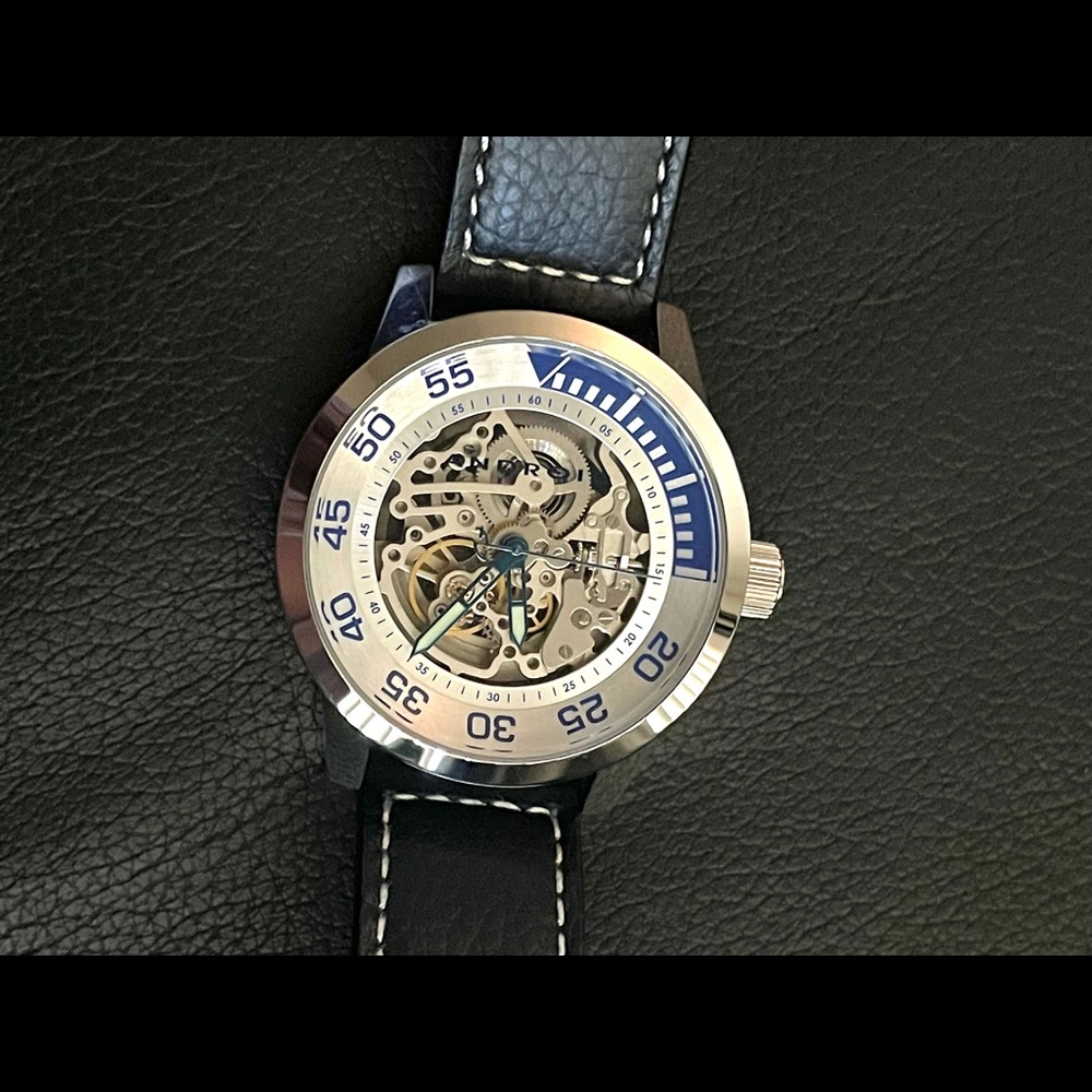 Android Rare Automatic Skeleton Leather Mens Watch - image 3